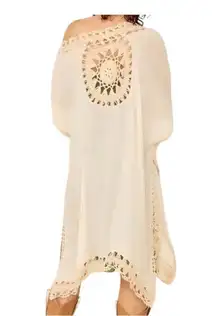 Altar’d State Cream Crochet Trim Midi Boho Festival Kimono Kaftan XS Coverup