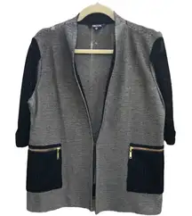 MISOOK GRAY ZIP FRONT 3/4 SLEEVE CONTEMPORARY CARDIGAN