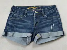 Arizona Jean Co Denim Jean Shorts Womens 5 Blue Low Rise Medium Cuff Distressed