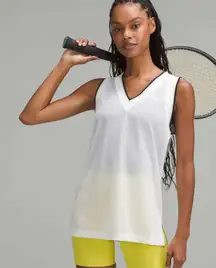 Lululemon V-Neck Mesh Tennis Tank‎ Top
White / Yellow Serpentine / True Navy