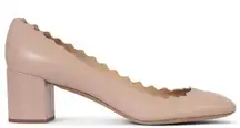 CHLOE Beige Leather Scalloped Block Heel Pumps Made Italy USA Size 8, MSRP:$550