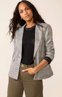 Evereve Plaid Blazer - Size Large - Grey Multi -