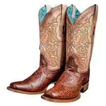 CORRAL Floral Embroidery Vamp Square Toe Cowboy Boot Sz 9.5 New in Box MSRP $485