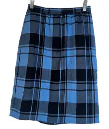 VTG Brian David Canada Tartan Plaid Skirt Blue Black Wool Blend Size Small