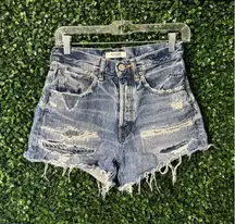 MOUSSY VINTAGE Distressed High Waist Button Closure Denim Jean Shorts Size 24