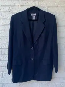 Bice Women's Blue Linen Blend Blazer Jacket Size 14 Long Notched Lapels