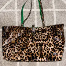 leopard + green  purse with wallet