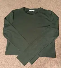 olive green ribbed crop thick crew neck long sleeve