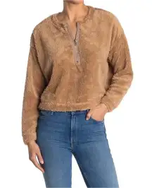 Abound Camel Brown Fuzzy Fleece Quarter Zip Pullover Women’s Size Large NWT
