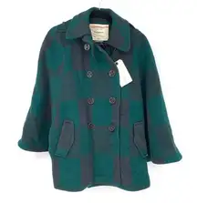 Anthropologie  Cartonnier Women's Small Green Buffalo Plaid Coat Cape Wool Blend