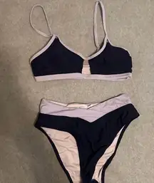 NWT CUPSHE Bikini Cut Out High Waisted Scoop Neck V Cut Purple/blue size S