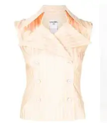 Chanel  Sleeveless Double Breasted Striped Top Yellow Pink Women's Size FR 36/US2