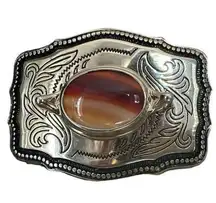 Red Tigers Eye Western, Silver Black Sheridan Style Brass Belt Buckle ONLY