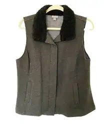 J Jill Green Vest Sherpa Collar Snap Buttons Front Pockets Cotton Blend Sz PL