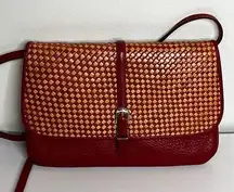 One World by Brighton Burndt Red Woven Leather Crossbody Bag