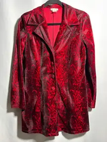 MINE USA‎ Red Velvet Blazer Jacket Snake Print 90s Grunge Indie Retro Womens M