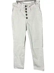 Free People Montella Cream And Brown Pinstripe High Rise Paper Bag Jeans 4