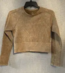 Offline Aerie Crop Top Womens Gold Long Sleeve Ribbed Round Neck Workout NEW