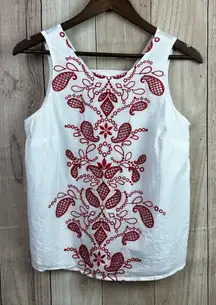 Maison Jules White Tank Top with Red Embroidery