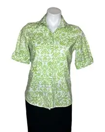 CHADWICKS Of Boston Light Green White Floral Button Shirt Short Sleeves Size 6