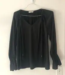 Ramy Brook Long Sleeve Beaded Ruffle Tasseled Blouse in Black Size Medium