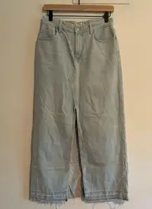 ZARA TRF Mid Waist Long Denim Maxi Midi Skirt Size Small Light Wash Front Slit