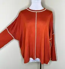 Gibson Latimer Wool Blend Sweater LARGE Orange Dolman Oversized Crewneck Boho