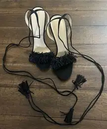 Ivanka Trump suede tie leg tassel heel 8.5 like new