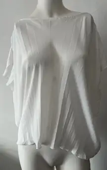 Zara boat neck white pleated batwing pleated flutter sleeve pullover Blouse XL