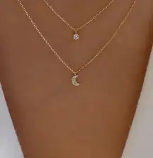 Casual Rhinestone Moon Charm Layered Necklace