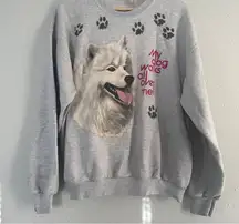 Vintage Jerzees Gray Dog Lover Crewneck Sweatshirt Retro Neutral 90s Large