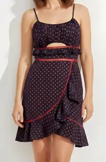 SELF-PORTRAIT Frilled Mini Dress, Navy/Red, 4 (US)