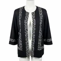 Misook Cardigan Leopard Print Large Black Silver Animal Print Career Chic Party