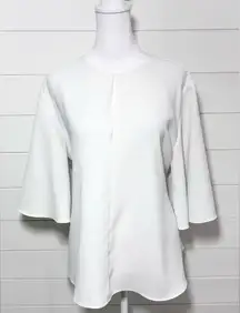 ZARA White Women FLOWING TOP WITH TIE‎ DETAIL Ruffled Short Sleeve Size XL