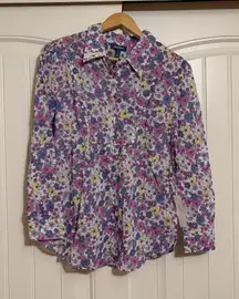 Modcloth Flower Patch Pleasantries Blouse Small Purple Floral Print Button NEW