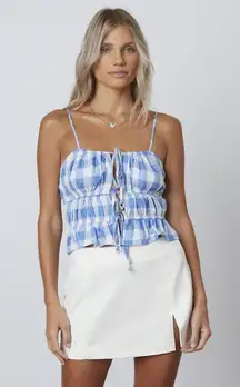 Cotton Candy LA Blue Gingham Tie Top