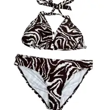 La Blanca swimsuit bikini top bottom brown cream zebra stripe animal print large