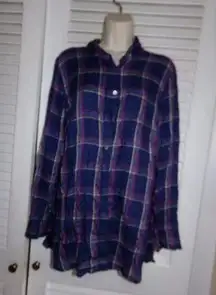 Talbots Navy Plaid 100% Rayon Soft Tunic - Size L