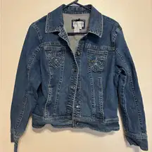 Live a Little Embroidered Denim Jacket Size L Western Style Blue Jeans Jacket