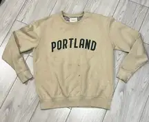 DENIM AND FLOWER Portland Crewneck Graphic Sweatshirt In Sand Size Large   Has s
