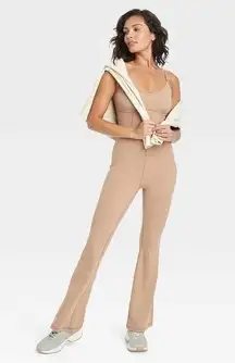 JoyLab Active Tan Jumpsuit with Flare Leg Size Small Athleisure