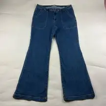 Knox Rose Blue Stretch Denim High Rise Utility Flared Jeans 17