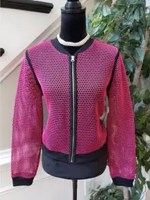 a.n.a Bomber Jacket Womens PL Pink Black Mesh Polyester Long Sleeve Full Zip