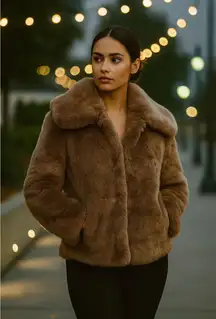 A New Day Faux Fur Coat Small Rose Pink Collared Lined Glam Mob Wife Chic Luxury