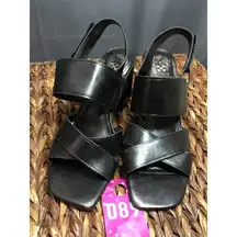 Vince Camuto Bebendy Women's 10 M Black Leather Back Strap Block Heel Sandal