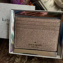 Authentic Kate Spade smooth glitter leather card case in box