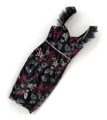 Retro Floral Beaded Dress XS Cocktail‎ Black Sequin Dark Whimsigoth Hoco Holiday