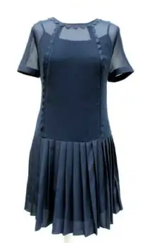Ted Baker Navy Deidre Pleated Chiffon Skater Mini Dress Size4 No‎ Under TankTop