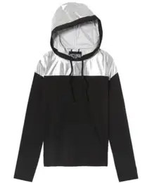 Victoria's Secret Sport Metallic Foil‎ Pullover Track Hoodie Black Silver Medium