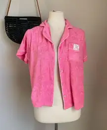 Juicy Couture Pink Terrycloth Sleepwear Button Top, Size Large